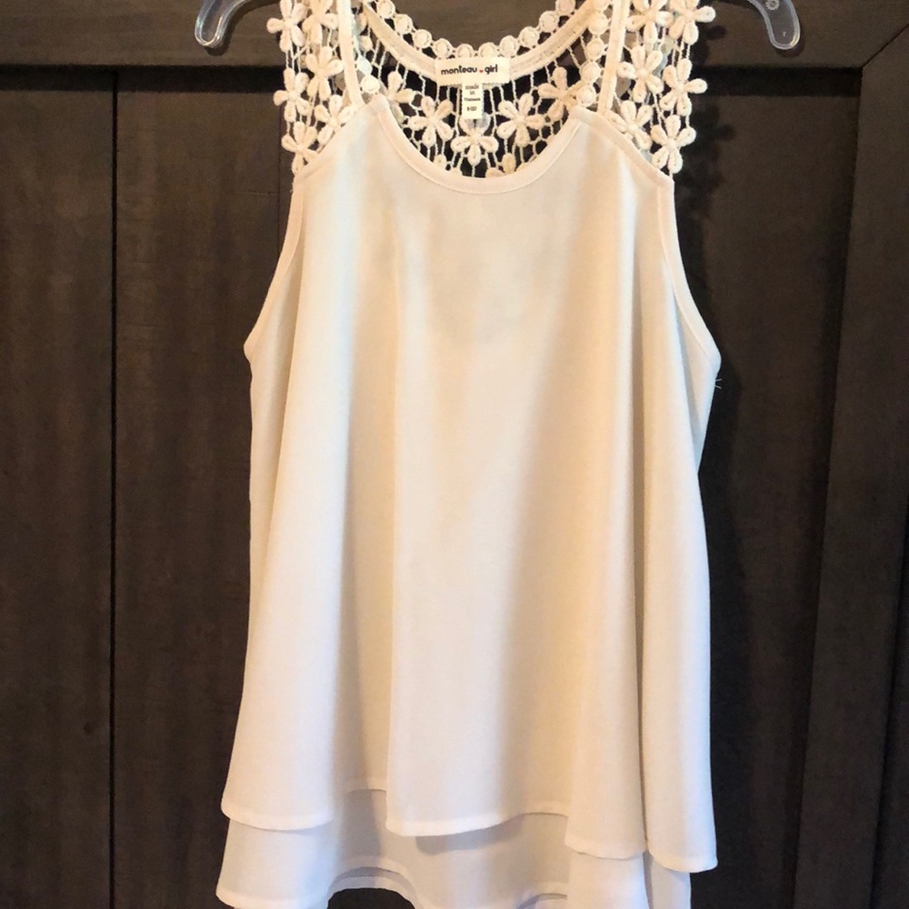 Cream girls blouse with lace detail